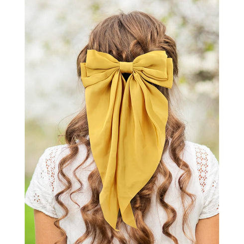 Lawie 6 Pack Oversized Satin Hair Bows for Women - Giant Bow Hair Clips with Long Silky Ribbon Tail