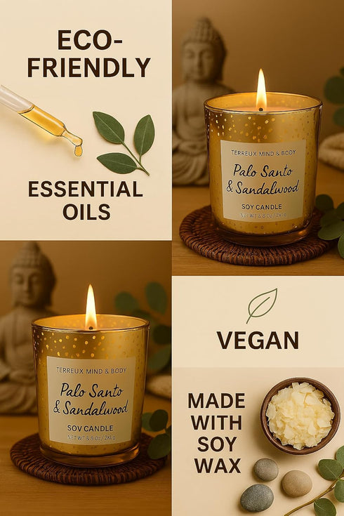 Patchouli & Sandalwood Handamde Soy Candle Non-Toxic Aromatherapy Candle for Relaxation and Meditation, Long-Lasting