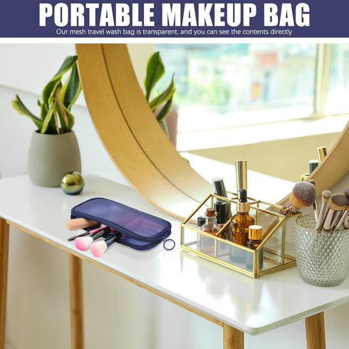 Weewooday 4 Pcs Mesh Makeup Bag, Travel Toiletry Pouch with Zipper, Mini Portable Cosmetic Bag for Daily Accessories