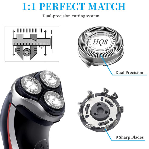 HQ8 Replacement Heads for Philips Norelco Aquatec Shavers, Compatible with PT720, PT730, AT810 Models, 3pcs