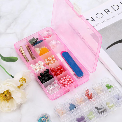 Small Compartment Organizer Case, 4PCS 15-Grid Adjustable Plastic Box with Dividers for Jewelry, Craft, and Hardware