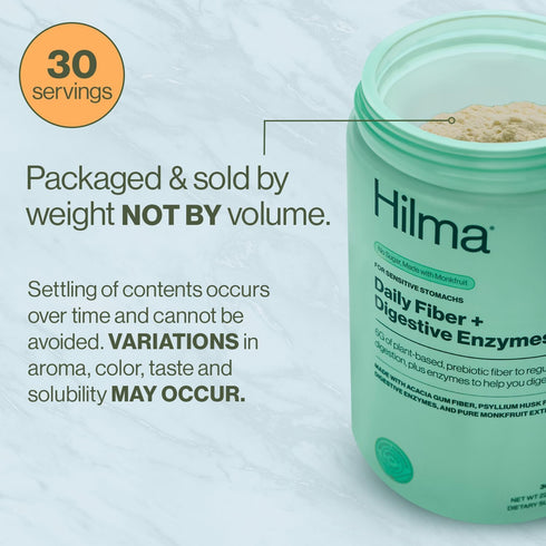 Hilma Daily Fiber + Digestive Enzymes – Fiber Supplement Powder with Prebiotics & Enzymes, 30 Servings