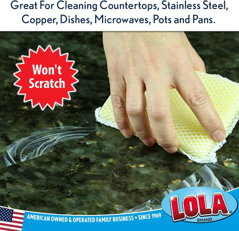 LOLA Nylon Net & Sponge Cleaning Pad | Non Scratch Scrubbing pads | Similar to Turn-A-Bout Sponges | Safe On Non-Stick Surfaces and Coated Cookware | Gentle Effective Cleaning | 12 Pack by LOLA