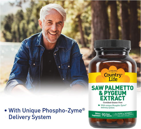 Country Life Saw Palmetto & Pygeum Extract, 90 Capsules, Prostate Health Supplement for Men's Health