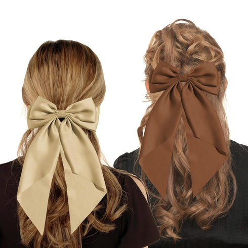 MHDGG 5Pcs Black Satin Oversized Bowknot Hair Accessories - Large Hair Ribbons and Long Tail Hair Bows