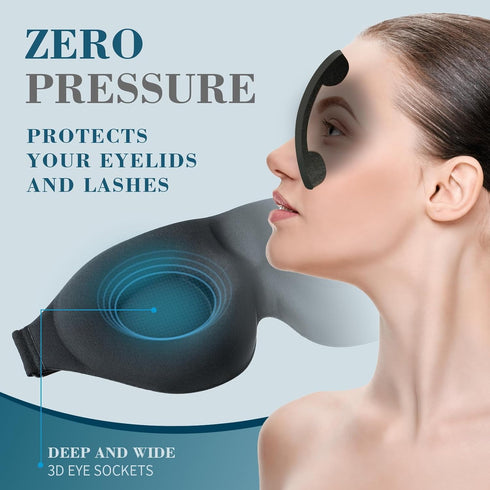 ZGGCD Sleep Mask for Side Sleeper, Light Blocking 3D Contoured Cup Night Blindfold with Adjustable Strap (Black)
