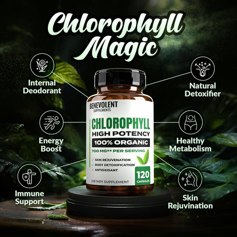 Benevolent Chlorophyll Capsules 700mg - 100% Natural for Energy Boost and Immune Support
