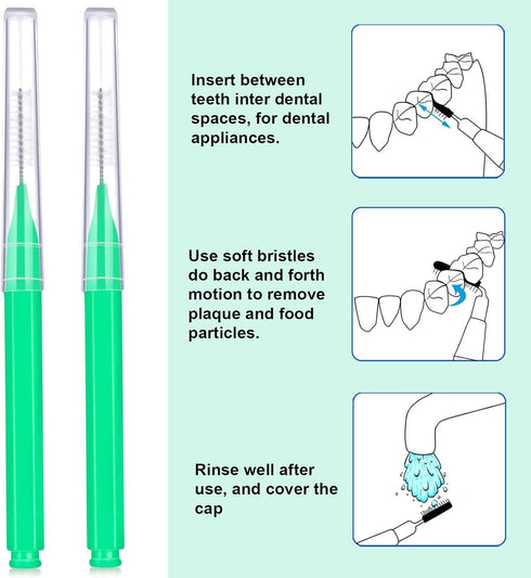 Patelai 100 Pieces Braces Brush for Cleaner Interdental Brush Toothpick Dental Hygiene Flosser (Green)