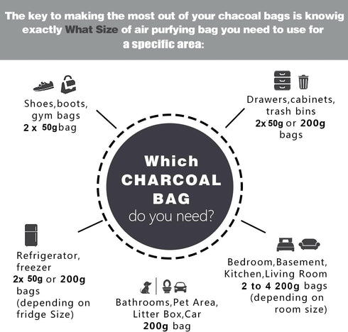 Marsheepy 12 Pack Bamboo Charcoal Shoe Deodorizer Bags - Activated Charcoal Odor Absorber, 150g x 2, 50g x 10