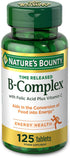 Nature's Bounty Vitamin B-Complex Time Released Supplement with Folic Acid Plus Vitamin C, 125 Count, Supports Energy