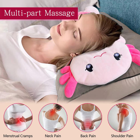 Microwave Heating Pads for Cramps & Pain Relief, 13" x 10" Cute Axolotl Microwavable Pad, Pink