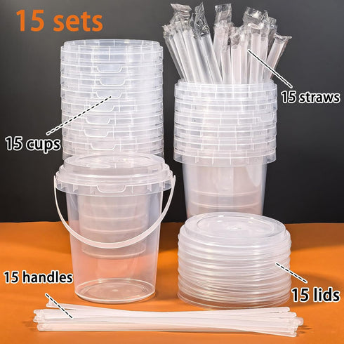 Qsqwsuye 15sets 34 packaging disposable plastic cup with lid and straw, ounce reusable and suitable for outdoor travel