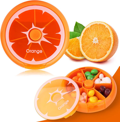 KINMINGZHU 7 Creative Portable Mini Day Weekly Circular Shape Rotary Cute Fruit Style Pill Storage Case Box (Orange)