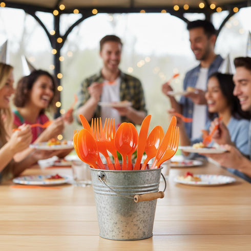 Sets 70, 210 Bulk Plastic Cutlery for Pieces, Spoons, Knives, Forks, Party and Wedding Supplies (Orange)