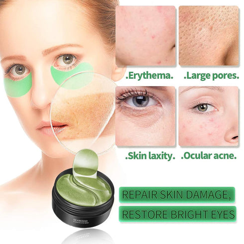 Seaweed Under Eye Masks - Moisturizing and Nourishing for Dark Circles, 30 Pairs with Collagen and Hyaluronic Acid
