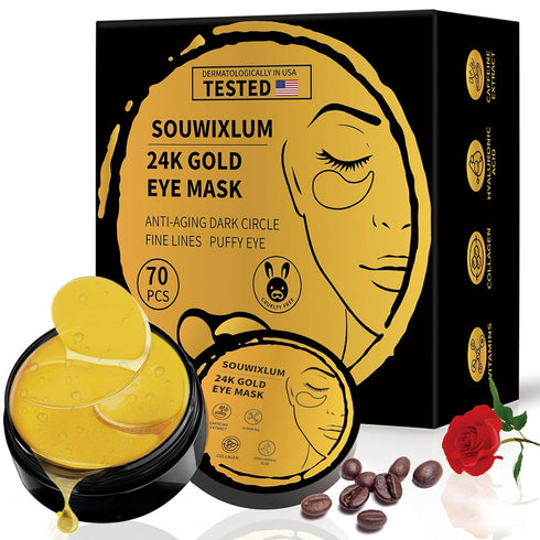Under Eye Patches for Puffy Eyes, 70PCS 24K Gold Eye Mask for Dark Circles and Puffiness Treatment
