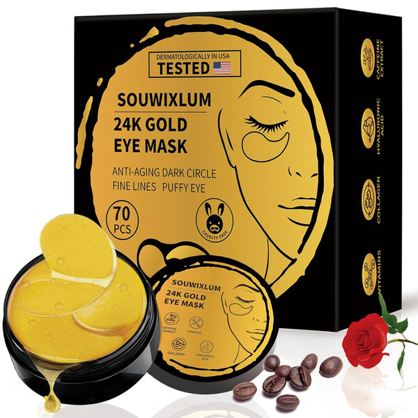 Under Eye Patches for Puffy Eyes, 70PCS 24K Gold Eye Mask for Dark Circles and Puffiness Treatment
