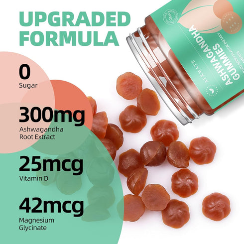 AFXMATE Ashwagandha Gummies for Women - Magnesium Glycinate Supplement, Sugar Free, Vegan, Gluten Free (90 Gummies)