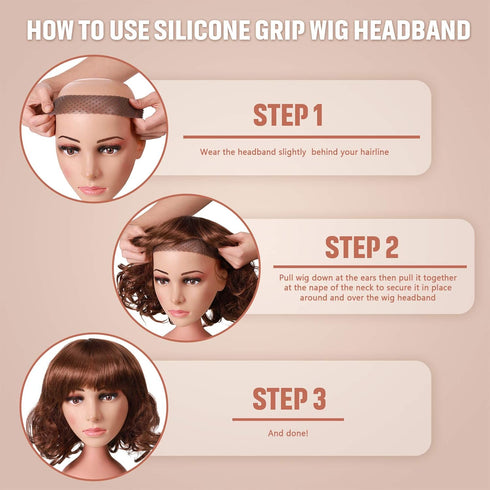 WILLBOND 2 Pieces Adjustable Silicone Wig Grip Band, Non-Slip Headband for Men Women Sports Yoga, Black