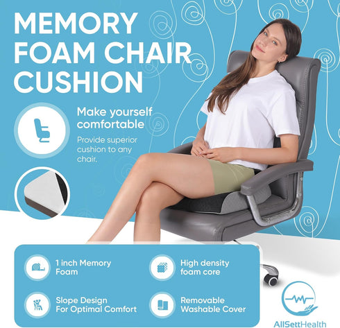 Extra Large Memory Foam Seat Cushion for Office Chair, Wheelchair, Floor Pillow, Back Pain Relief, Plush Velvet