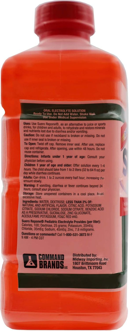 SUERO Electrolyte Solution with Zinc, Rehydrates, Fruit Flavor, 2-Pack of 33.8 Fl Oz Bottles