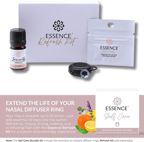Pack Essence Nasal Diffuser Self Care Bundle Essential Oil Silicone Nose Rings for Stress, Energy & Mental Clarity