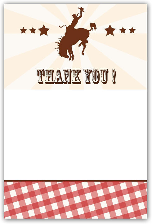 Pink The Cat 30 Blank Thank You Cards Red Brown Gingham Star Rodeo Western Cowboy