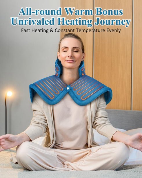 Electric Heating Pad for Neck and Shoulder, Blue, Gifts for Men Women Mom Dad, Pain Relief for Back