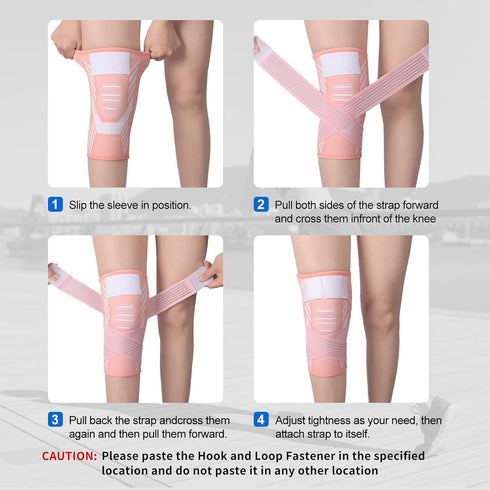 Knee Brace for Women & Men, Compression Sleeve with Strap for Joint Pain Relief, Arthritis, Sports, Pink, X-Large