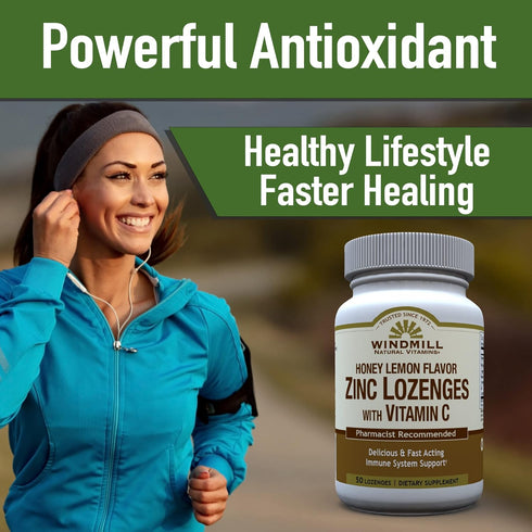 Windmill ZINC LOZ W/VIT C 100MG H/L WML 50, 9 Ounce (Pack of 1)