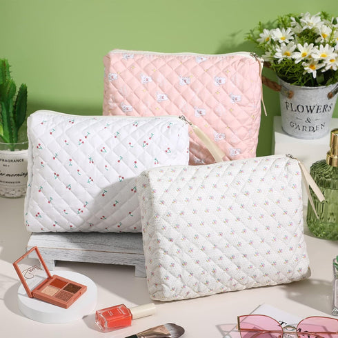 6 Pieces Coquette Makeup Bag Set, Cute Flower Aesthetic Large Floral Pouch