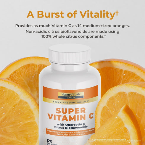 Nature’s Lab Gold Super Vitamin C 1000mg, Immune System Support, Non-Acidic, Non-GMO, Vegan, 120 Capsules