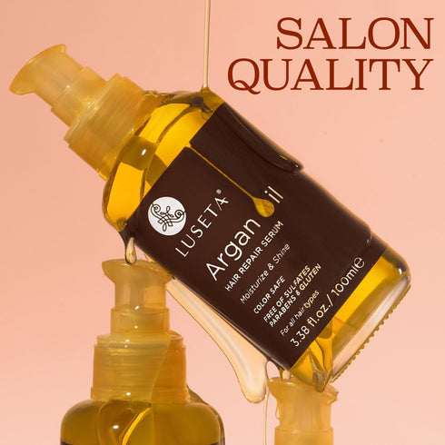 L LUSETA Argan Oil Hair Serum, 100% Pure for Frizzy Control, Repair & Shine, 3.38 Fluid Ounces