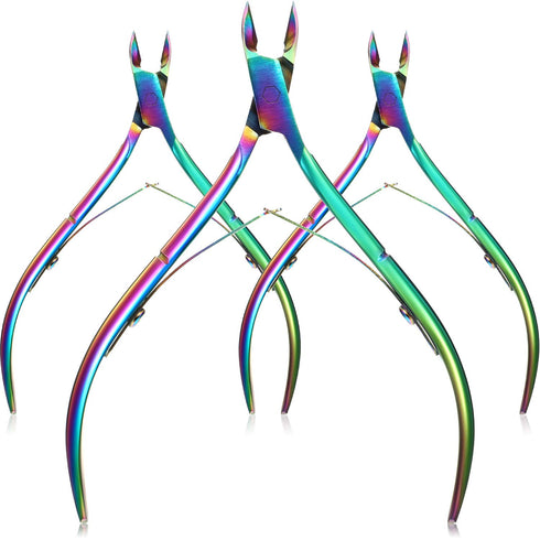 Mudder 3 Packs Stainless Steel Cuticle Nippers Cutter Tool for Nail Care, Pointed Blade Scissors (Rainbow)