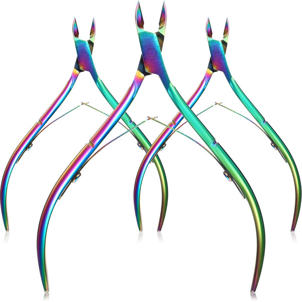 Mudder 3 Packs Stainless Steel Cuticle Nippers Cutter Tool for Nail Care, Pointed Blade Scissors (Rainbow)