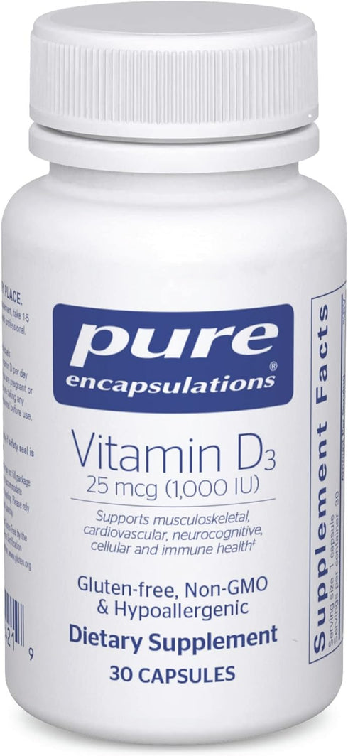 Pure Encapsulations Vitamin D3 25 mcg (1,000 IU) for Bone & Immune Health, 30 Capsules