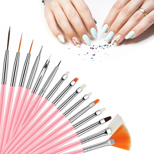 15pcs Nail Paint Brushes Set, Nail Art Brushes for Gel Polish with Rhinestone Picker, Detailing Brush Makeup Set