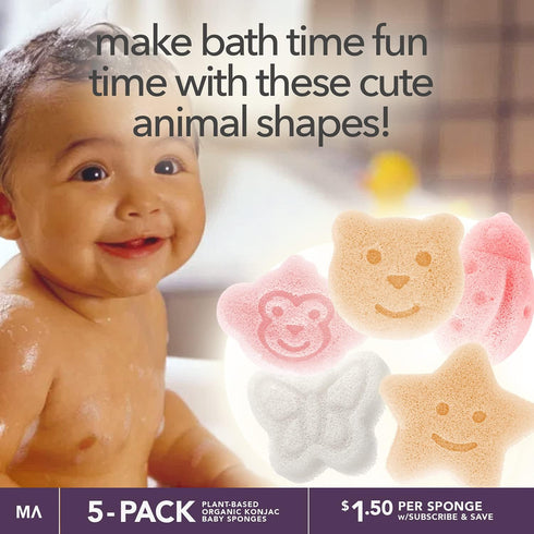 Konjac Baby Sponge for Bathing, Natural Cute Shapes, Kids Bath Sponges for Infants, 5pcs Set
