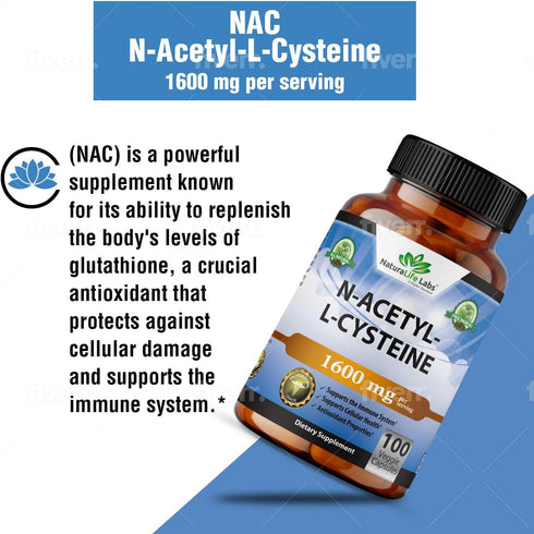 N-Acetyl-L-Cysteine (NAC) 1600 mg, 100 Veggie Capsules for Lung Health & Immune Support