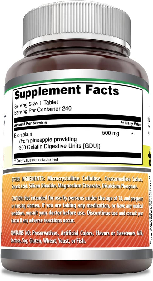 Amazing Formulas Bromelain 500 Mg Tablets Supplement | Non-GMO | Gluten Free | Made in USA (240 Count)
