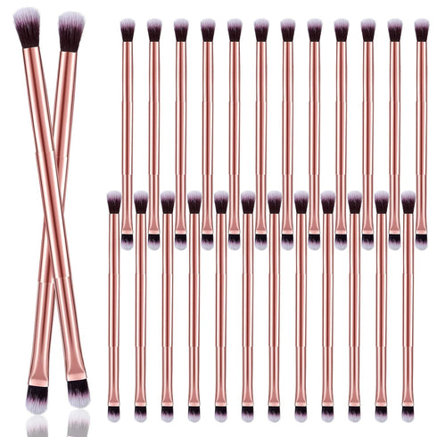 24 Pcs 2 in 1 Eyeshadow Smudge Brush, Double Ended Concealer Brush for Blending Eye Shadow and Liner (Rose Gold)