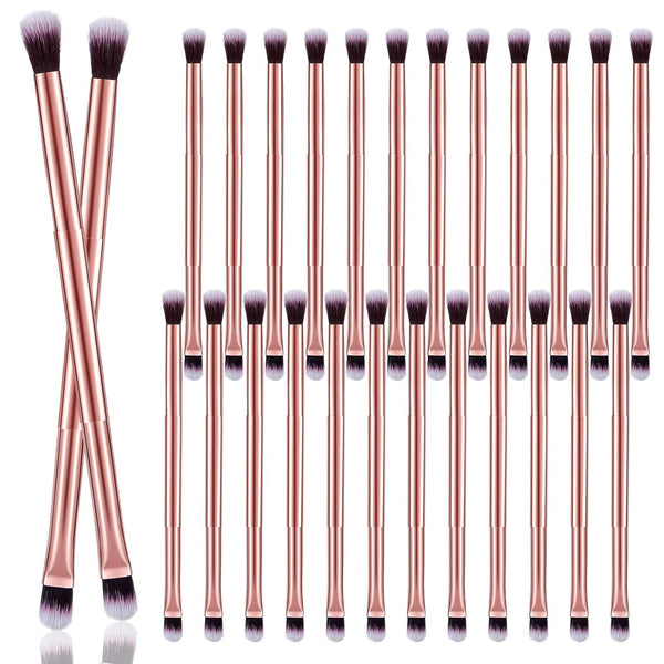 24 Pcs 2 in 1 Eyeshadow Smudge Brush, Double Ended Concealer Brush for Blending Eye Shadow and Liner (Rose Gold)