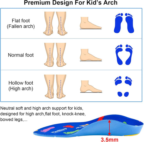 Kids Arch Support Orthotics Over-Pronation Plantar Fasciitis Flat Feet PU Foam Inserts Relieve Foot Back Hip Leg