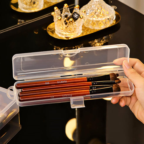 Portable Travel Cosmetic Brush Holder, Dispenser Storage Box with Transparent Lid, 3 pcs