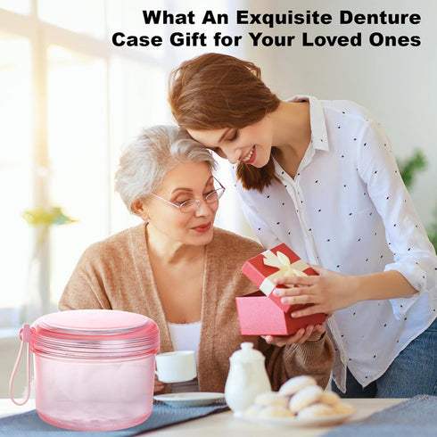 Denture Case, Leak Proof Bath Cup for Travel, Container for Soaking Full & Partial Dentures, Cleaning Kit