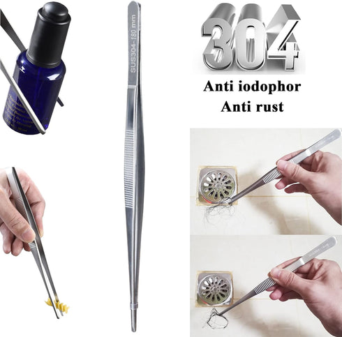 Broom and Dustpan Set - 4 Pcs Cleaning Brushes, Tweezers, Tongs, Mini Kit for Home, Kitchen