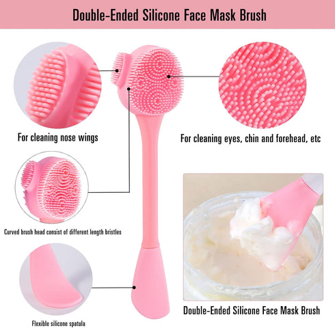 4 Pack Silicone Facial Cleansing Brush, 4 in 1 Double-Ended Exfoliating Wash Scrub Brush for Face Skincare