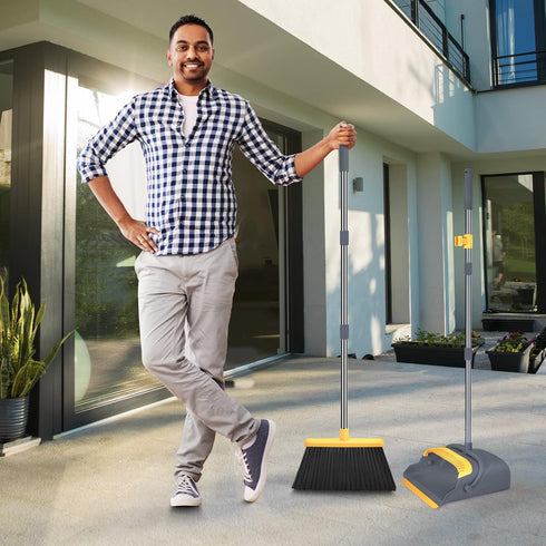 kelamayi Broom and Dustpan Set for Home, Stand Up Broom and Dustpan Combo for Indoor & Outdoor Sweeping