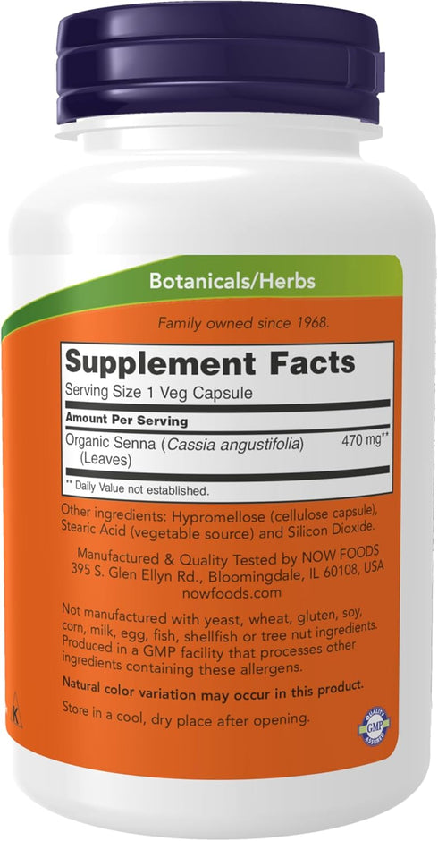 NOW Supplements, Senna Leaves (Cassia angustifolia) 470 mg, Supports Regularity*, Herbal Laxative*, 100 Veg Capsules