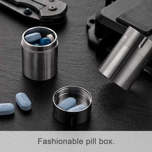TISUR Portable Pill Cases, Waterproof Pill Bottle Medicine Organizer Case, Metal Titanium Pill Holder Pocket for Travel
